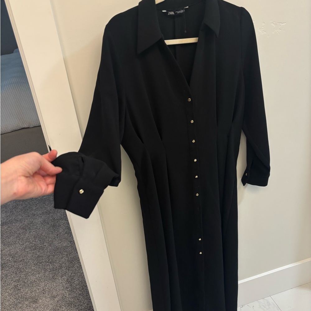 Zara Black Long Sleeve Dress with Button Detail